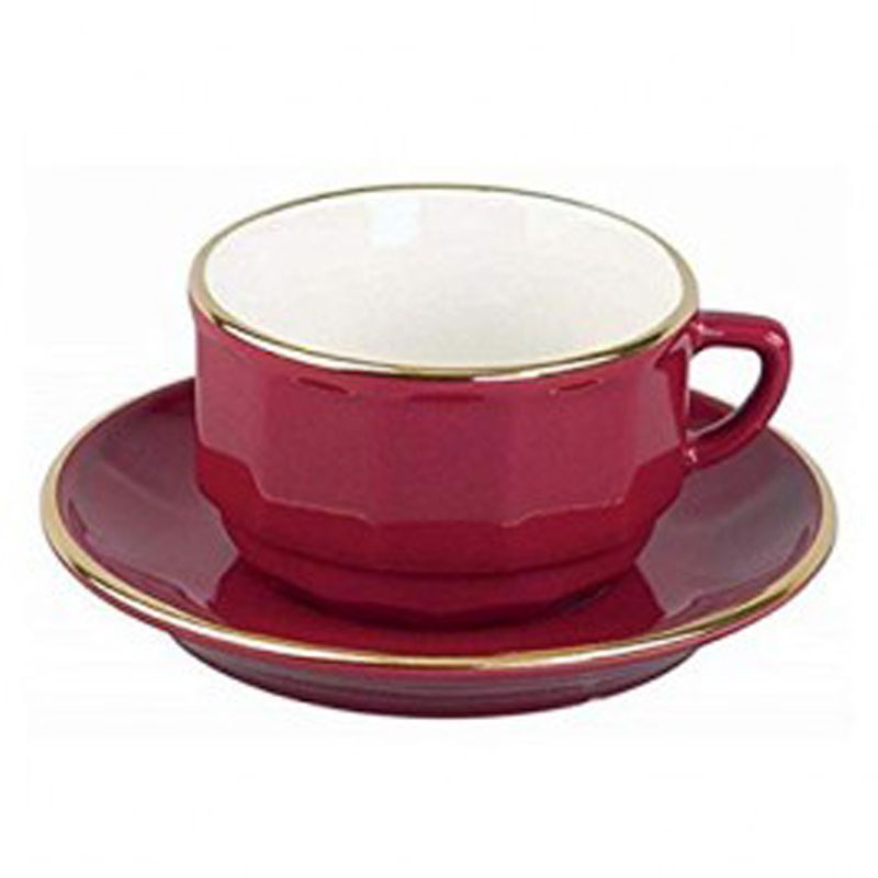 Boite/6 tasses et soucoupes à chocolat rouge bord or 006738 Flora Apilco - Deshoulières