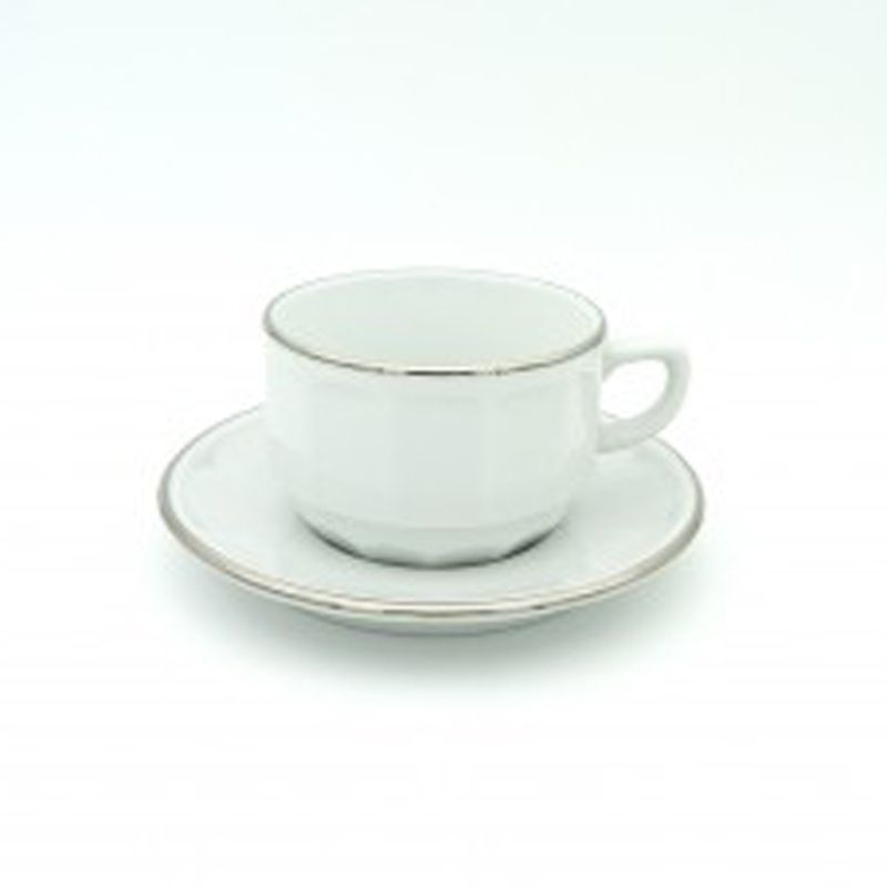 Box/6 white moka cups and saucers with platinum rim 006773 Flora Apilco - Deshoulières