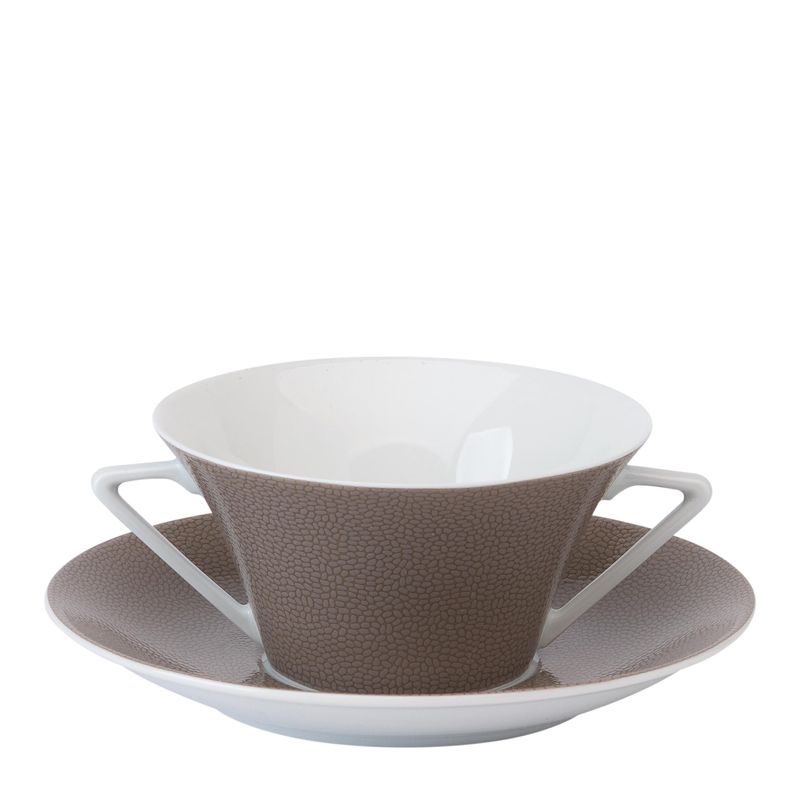 Cream soup bowl and saucer 012443 Seychelles taupe - Deshoulières