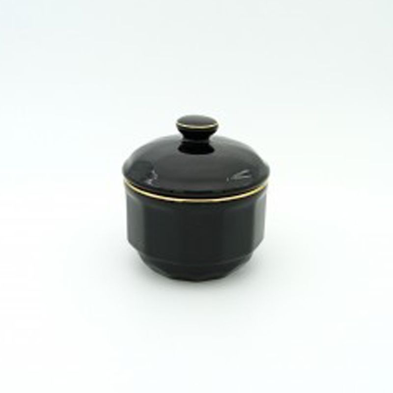 Black sugar bowl with gold rim 007342 Flora Apilco - Deshoulières