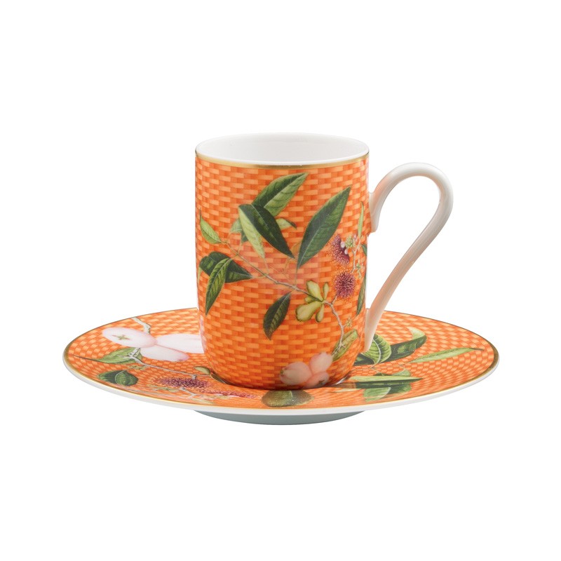 Tasse et soucoupe à café Pomme d'eau orange (Avec coffret) Trésor fleuri - Raynaud