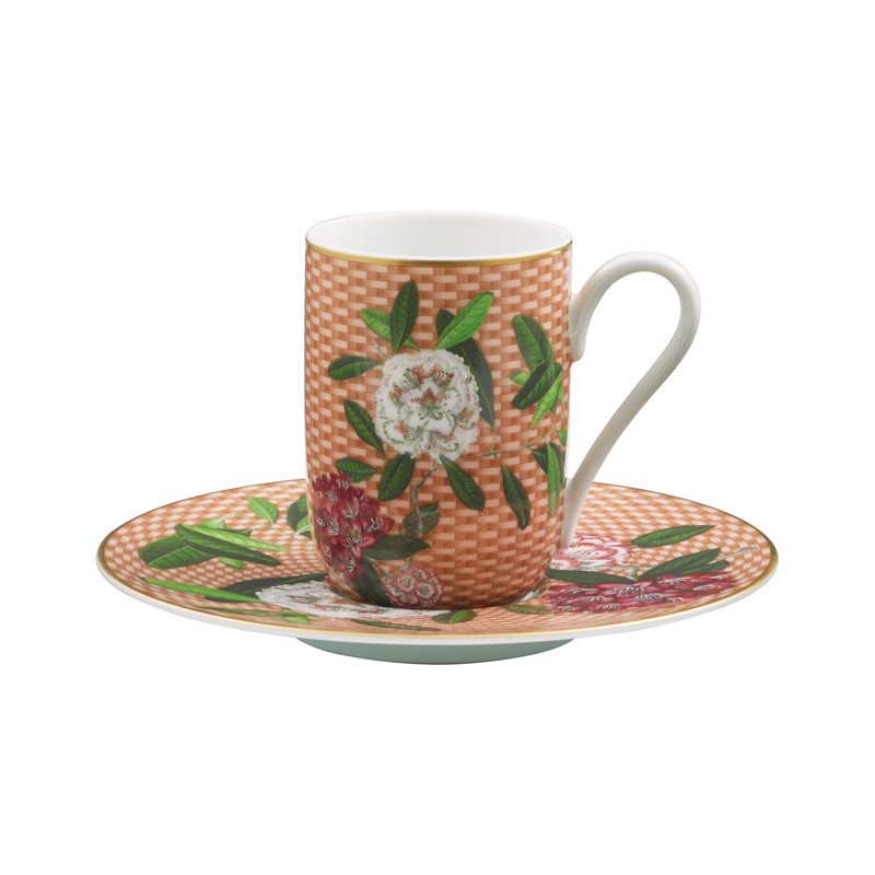Tasse et soucoupe à café Rhododendron beige (Avec coffret) Trésor fleuri - Raynaud