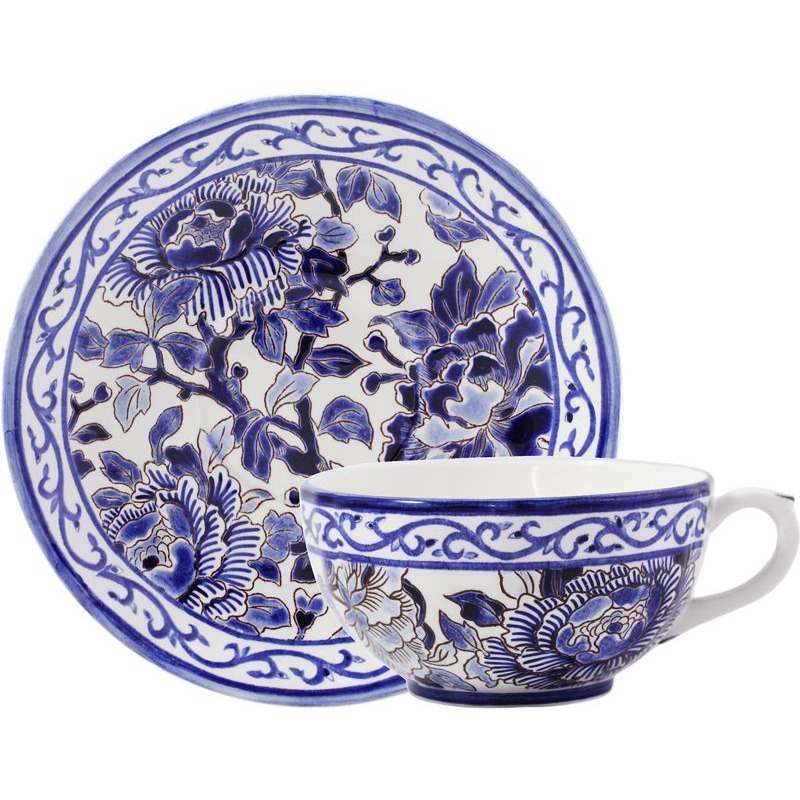 Tasse et soucoupe à déjeuner 1665PTDE26 Pivoines bleues - Gien