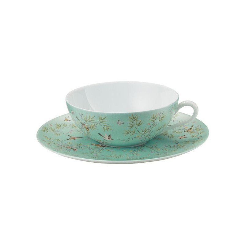 Tasse et soucoupe à thé extra - Fond turquoise Paradis - Raynaud