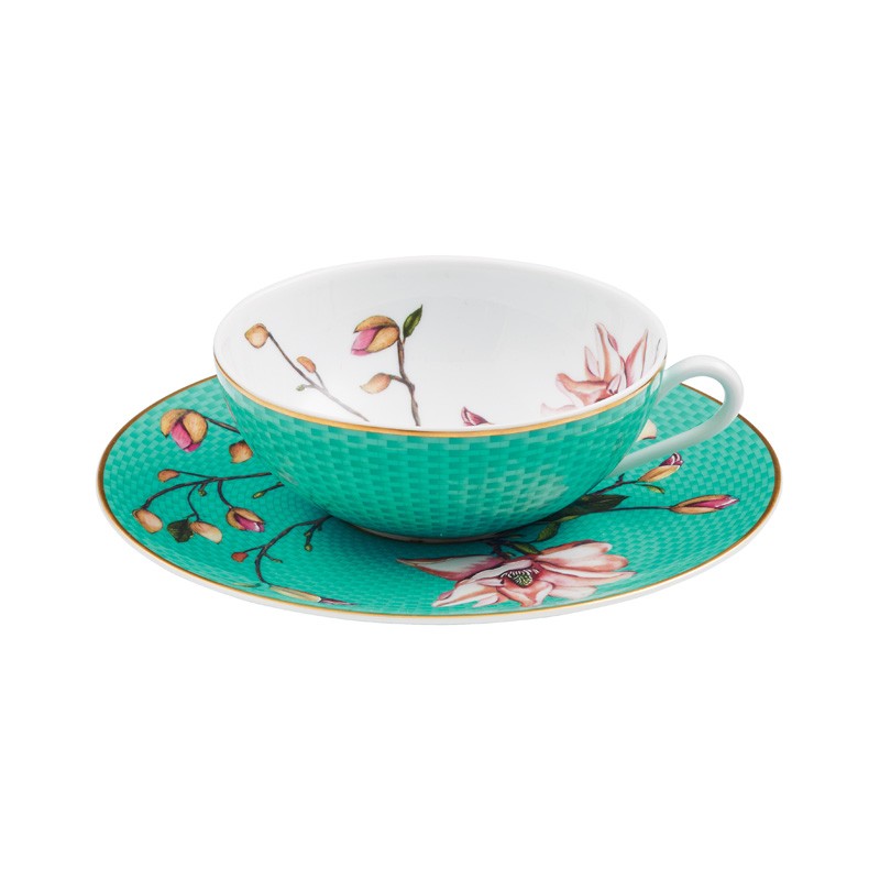 Tea cup and saucer Magnolia turquoise (With gift box) Trésor fleuri - Raynaud