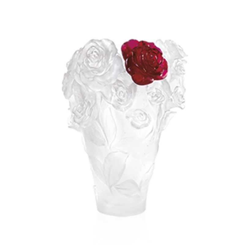 Vase blanc et fleur rouge 05308 Roses passion - Daum