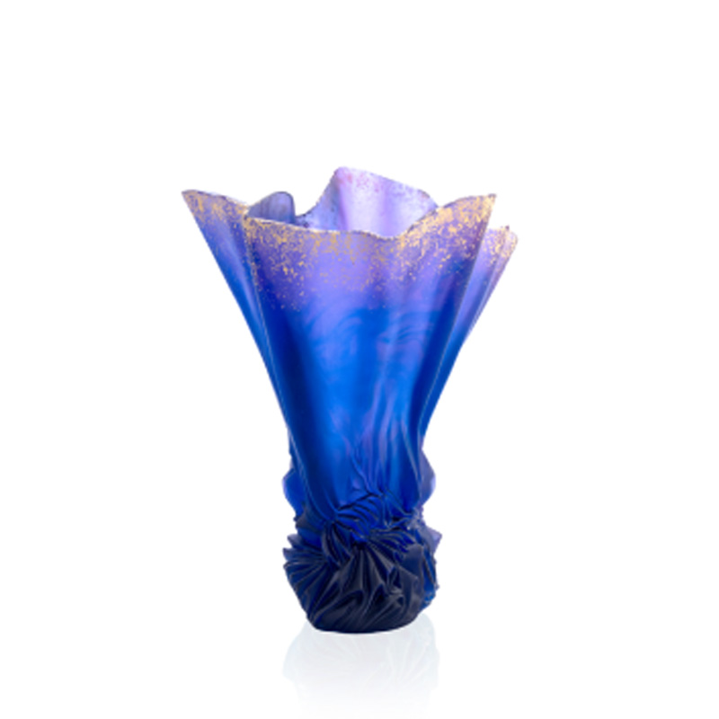 Vase drapé Bleu nuit doré à La feuille dor 05757-1 Croisière - Daum