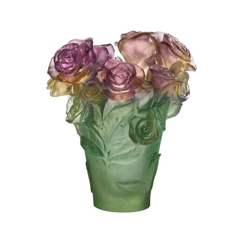 Green and pink vase 05287 Roses passion - Daum